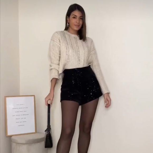 Zara Ecru Rhinestone Openwork Knit Sweater - Picture 9 of 17